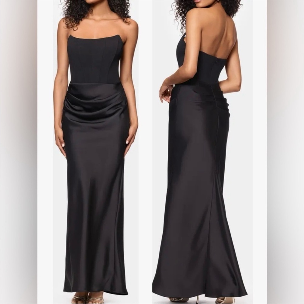 Betsy & Adam strapless mixed mediia Black gown, SIZE 8